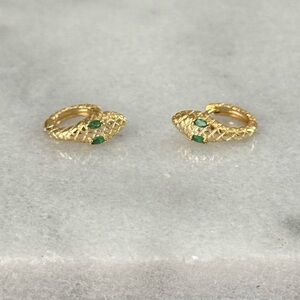 Gold Snake Huggie Hoop Green Crystal Earrings 

Brand